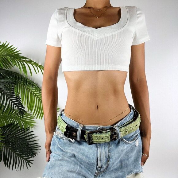 Vintage Y2K Green Leather Crocodile Indie Grunge Streetwear Chunky Belt / 38 - Picture 8 of 8